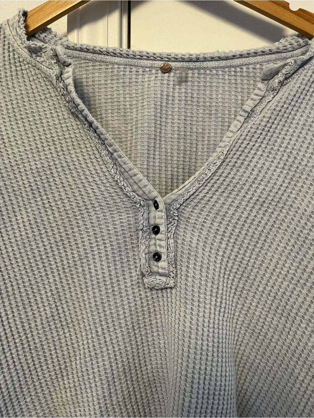 Free People Light blue Waffle Knit Henley Long Sleeve Top